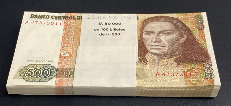 Peru, 500 Intis, 1987, UNC, p134b, BUNDLE

(Total 100 Banknotes)

Estimate: ...