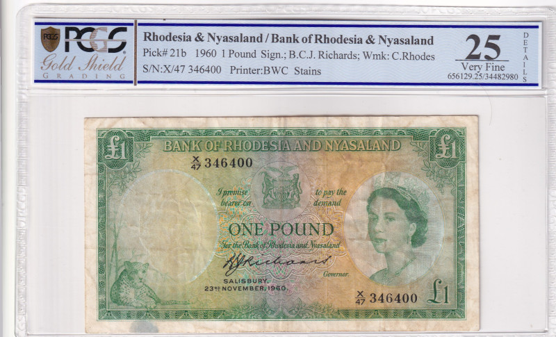 Rhodesia & Nyasaland, 1 Pound, 1960, VF, p21b

PCGS 25, Queen Elizabeth II Por...