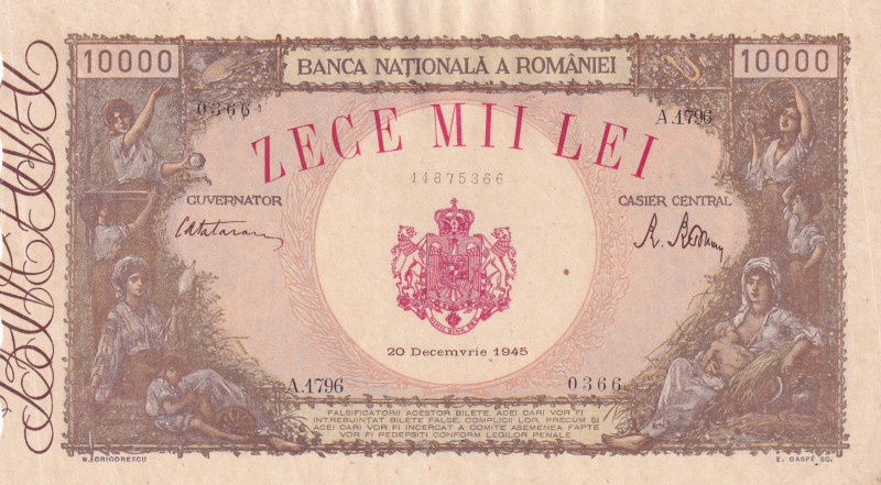 Romania, 10.000 Lei, 1945, XF, p57

Stained, There are pinhole.

Estimate: U...