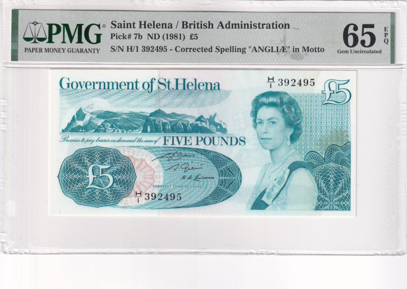 Saint Helena, 5 Pounds, 1981, UNC, p7b

PMG 65 EPQ, Queen Elizabeth II. Potrai...