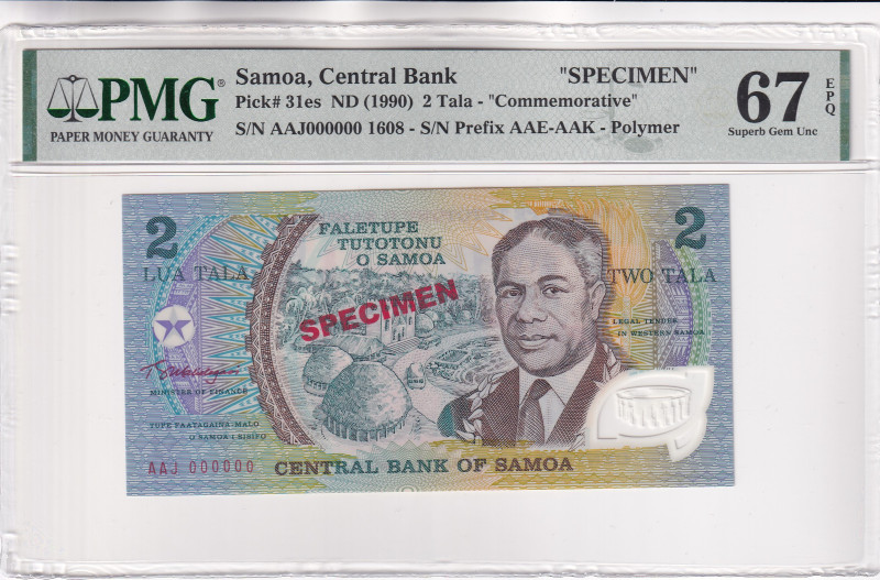 Samoa, 2 Tala, 1990, UNC, p31es, SPECIMEN

PMG 67 EPQ, Commemorative banknote,...