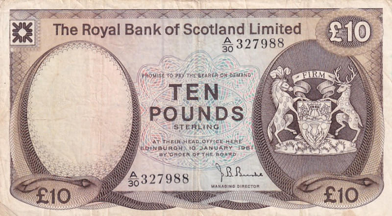 Scotland, 10 Pounds, 1961, VF, p338a

Estimate: USD 20-40