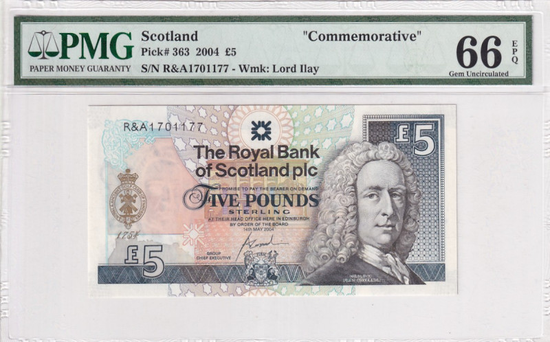 Scotland, 5 Pounds, 2004, UNC, p363a, Commemorative Banknote

PMG 66 EPQ, The ...