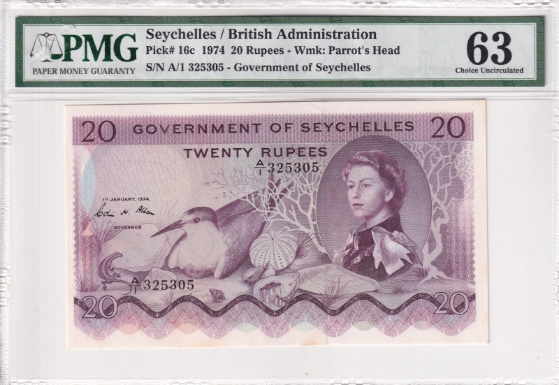 Seychelles, 20 Rupees, 1974, UNC, p16c, British Adminstration

PMG 63, Queen E...