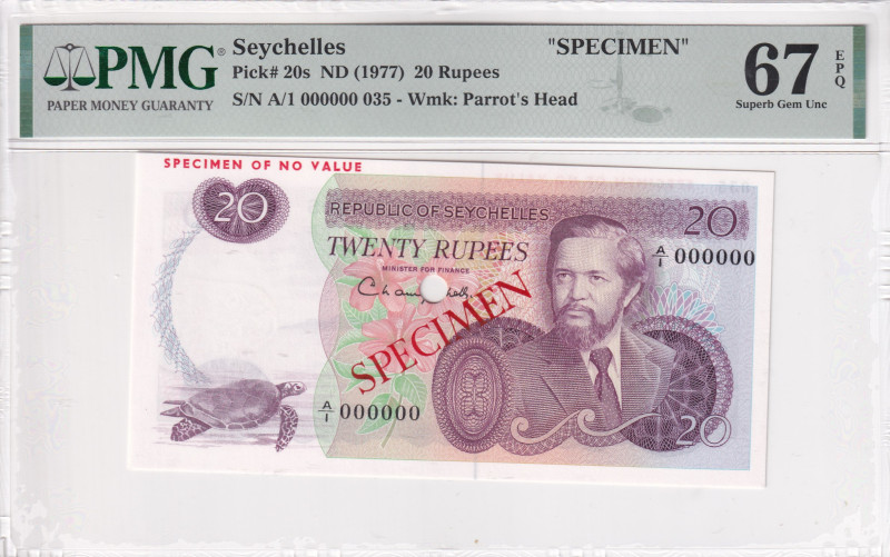 Seychelles, 20 Rupees, 1977, UNC, p20s, SPECIMEN

PMG 67 EPQ, High condition ,...