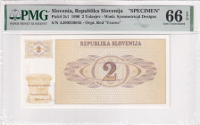 Slovenia, 2 Tolarjev, 1990, UNC, p2s1, SPECIMEN