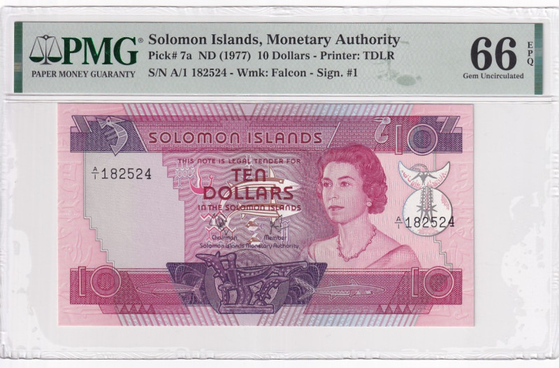 Solomon Islands, 10 Dollars, 1977, UNC, p7a

PMG 66 EPQ, Queen Elizabeth II. P...