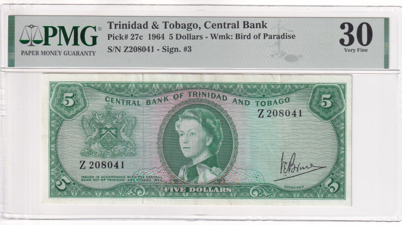 Trinidad & Tobago, 5 Dollars, 1964, VF, p27c

PMG 30, Queen Elizabeth II Portr...