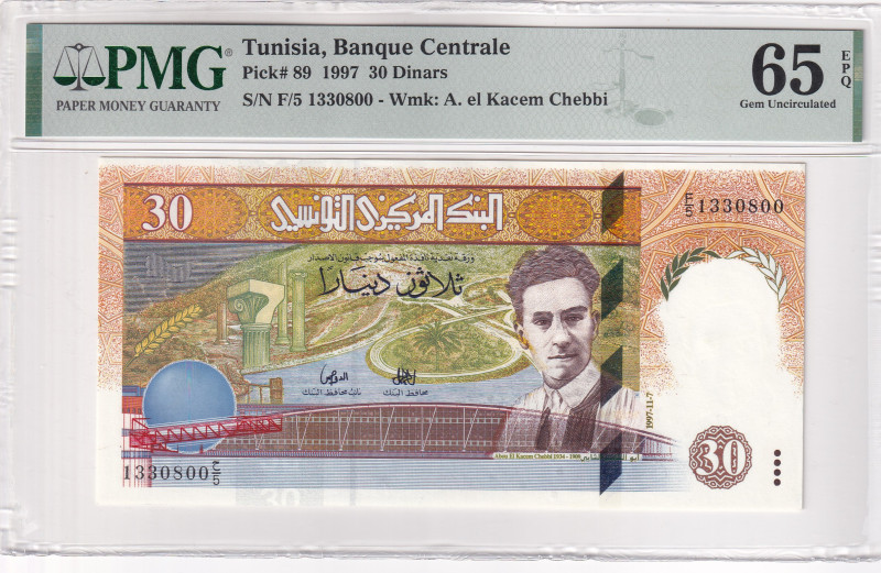 Tunisia, 30 Dinars, 1997, UNC, p89a, Banque Centrale

PMG 65 EPQ, On the obver...