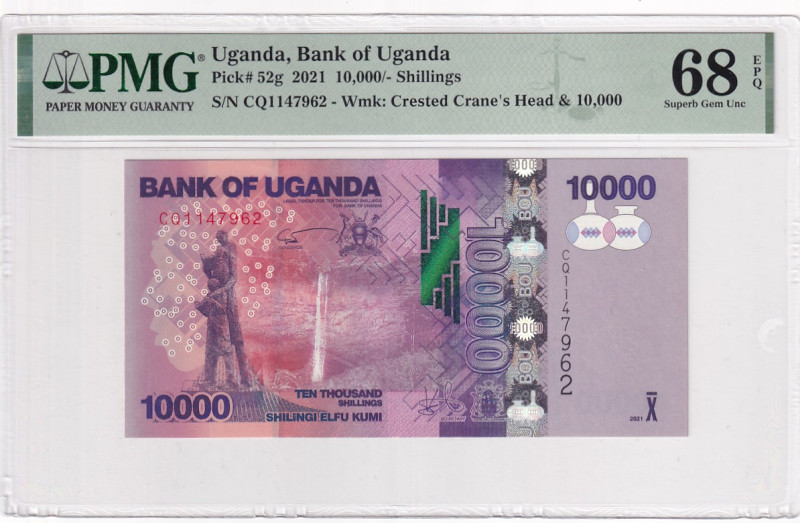 Uganda, 10.000 Shillingi, 2001, UNC, p52g

PMG 68 EPQ, High Condition 

Esti...