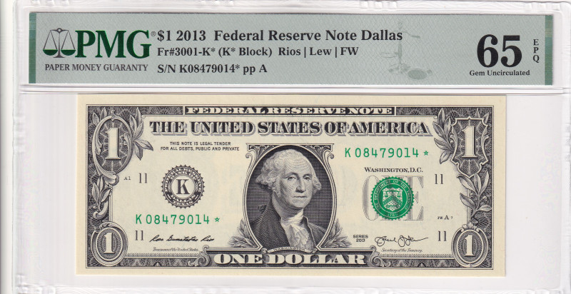 United States of America, 1 Dollar, 2013, UNC, 

PMG 65 EPQ, Federal Reserve N...