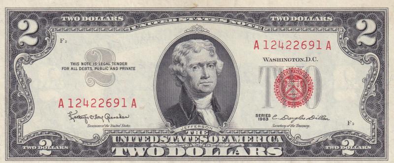 United States of America, 2 Dollars, 1963, UNC, p382

Stained, light handling....