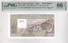 West African States, 500 Francs, 1990, UNC, p405Dis, SPECIMEN
