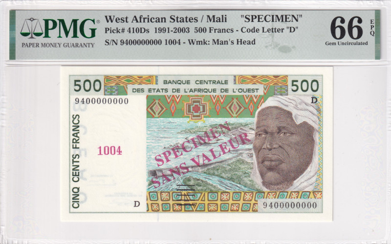 West African States, 500 Francs, 1991-2003, UNC, p410Ds, SPECIMEN

PMG 66 EPQ,...