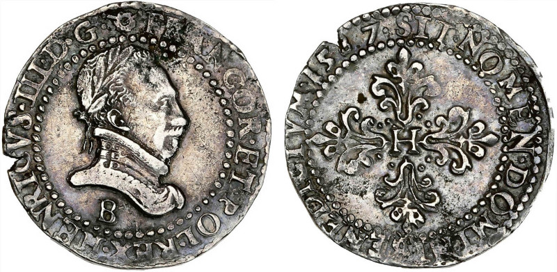 HENRI III (1574-1589)
1/2 franc au col plat
1587 B - TTB 40 (TTB+)



D 11...