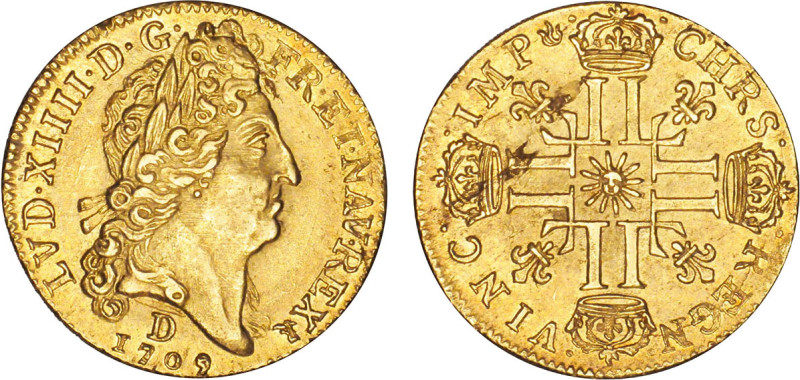 LOUIS XIV le Grand (1643-1715)
Louis d'or au soleil
1709 D - SUP 58 (SUP)
Trè...