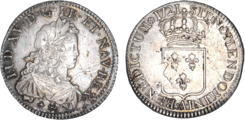 LOUIS XV le Bien aimé (1715-1774)
Écu de France
1721 A - SUP 50 (SUP-)
rf - R...