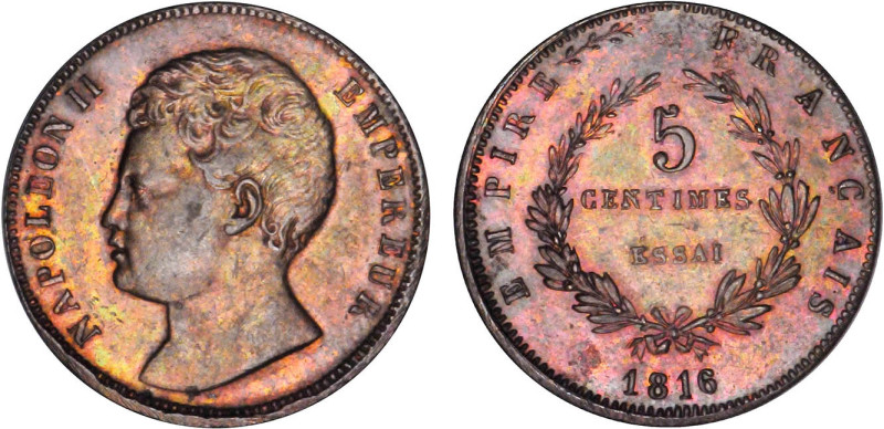 5 CENTIMES
5 CENTIMES, Napoléon II (empereur)
1816 - SUP 53 (SUP-)
ESSAI

...