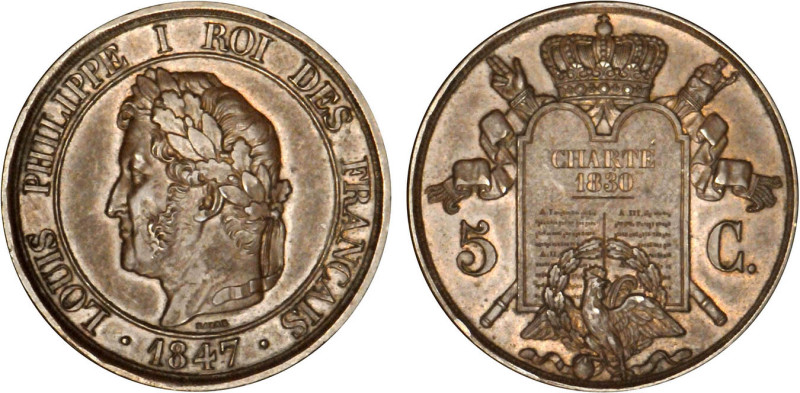 5 CENTIMES
5 C. (CENTIMES) Louis Philippe I, type à la charte de 1830
1847 - S...