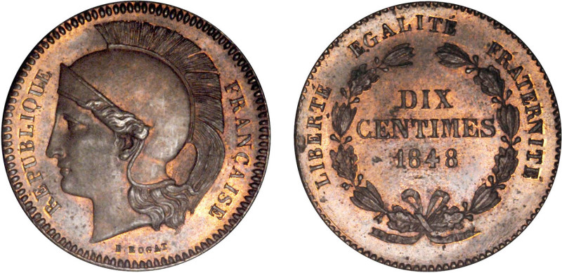 DÉCIME, 10 CENTIMES
DIX CENTIMES, 2e concours de Rogat
1848 - SPL 61 (SUP+)
B...