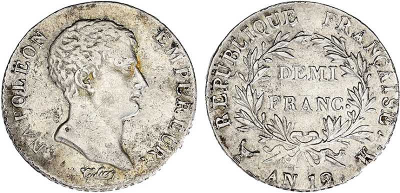 1/2 FRANC, 50 CENTIMES
DEMI FRANC Napoléon empereur (calendrier révolutionnaire...