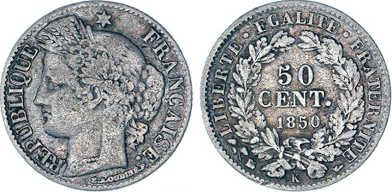 1/2 FRANC, 50 CENTIMES
50 CENT. type Cérès (2e République)
1850 K - TB 25 (TB+...