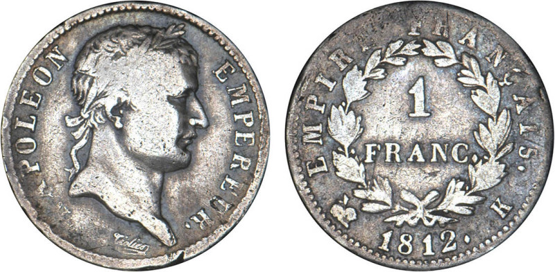 1 FRANC
1 FRANC au revers Empire Français
1812 K - TB 12 (TB-)
Très Rare !!
...