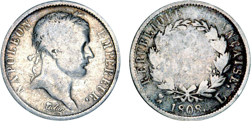 2 FRANCS
2 FRANCS au revers République Française
1808 L - B 5 (B)
Très Rare !...