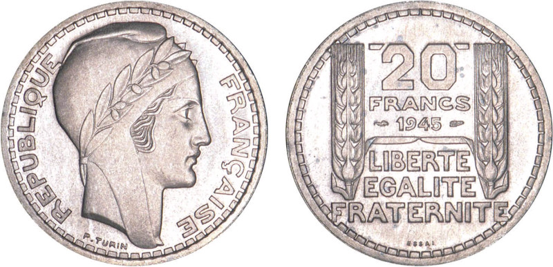 20 FRANCS
20 FRANCS type Turin (cupro-nickel)
1945 RC - SPL 63 (SUP++)
ESSAI ...