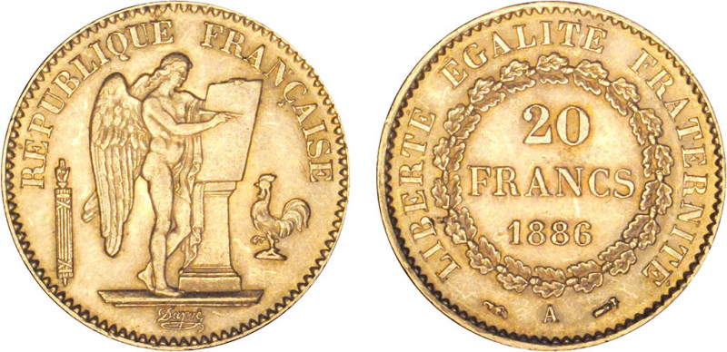 20 FRANCS OR
20 FRANCS or, IIIe République "Génie"
1886 A - SUP 50 (SUP-)
Ass...