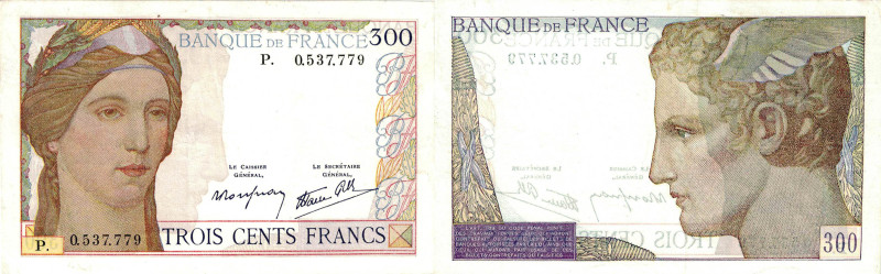 BANQUE DE FRANCE - XXe SIÈCLE
300 FRANCS
1939 P - SUP 50 (SUP-)
9-2, Rare !
...