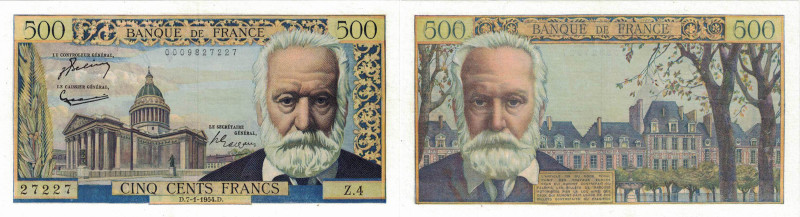 BANQUE DE FRANCE - XXe SIÈCLE
500 FRANCS (VICTOR HUGO)
1954 - SUP 53 (SUP-)
7...