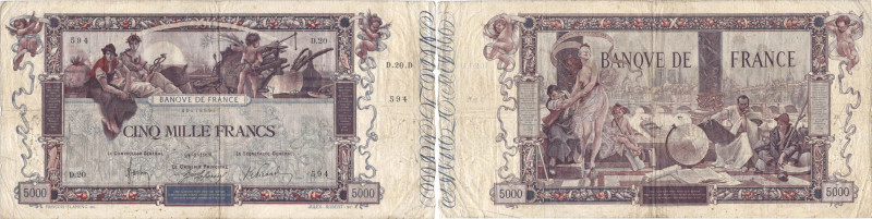 BANQUE DE FRANCE - XXe SIÈCLE
5.000 FRANCS (FLAMENG)
1918 - TB 25 (TB++)
24-1...