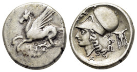 AKARNANIA. Anaktorion.(Circa 350-300 BC).Stater.

Obv : Pegasos flying left; monogram below.

Rev : ΚΛΕ.
Helmeted head of Athena left; monogram a...