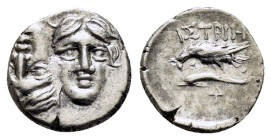 MOESIA. Istros.(Circa 340/30-313 BC).Trihemiobol.

Obv : Facing male heads, the left inverted.

Rev : ΙΣΤΡΙΗ.
Sea eagle left, grasping dolphin wi...