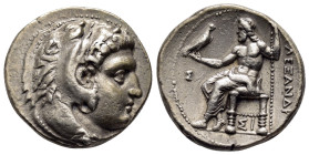KINGS of MACEDON Alexander III the Great.( 336-323 BC). Sidon.Tetradrachm.

Obv : Head of Herakles to right, wearing lion skin headdress.

Rev : A...