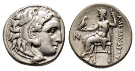 KINGS of MACEDON Alexander III the Great.( 336-323 BC).Kolophon.Drachm.

Obv : Head of Herakles to right, wearing lion skin headdress.

Rev : AΛEΞ...
