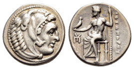 KINGS of MACEDON Alexander III the Great.(336-323 BC). Sardes.Drachm.

Obv : Head of Herakles right, wearing lion skin.

Rev : AΛEΞANΔPOY.
Zeus s...