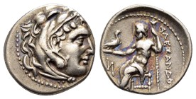 KINGS of MACEDON. Alexander III. The Great.(336-323 BC).Drachm.

Obv : Head of Herakles right, wearing lion skin.

Rev : AΛEΞANΔPOY.
Zeus seated ...