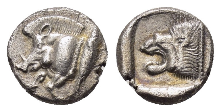 MYSIA. Cyzicos.(Circa 450-400 BC).Obol.

Obv : Forepart of boar left; to right...