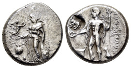 PAMPHYLIA.Side.(Circa 380-360 BC).Stater.

Obv : Athena standing left, supporting shield and spear, holding Nike; pomegranate to left.

Rev : Apol...