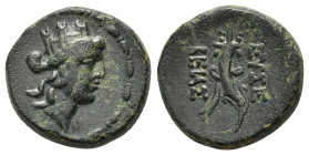 KINGS of CAPPADOCIA. Caesareia.(as Eusebeia).(Circa 95-63 BC).Eusebeia Mazaka.Ae.

Obv : Turreted head of Kybele right.

Rev : EYΣE / BEIAΣ.
Fill...