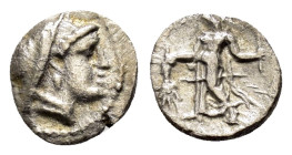 CILICIA. Mallos.(Circa 385-375 BC). Obol.

Rev : Veiled head of Demeter to right, wearing a pendant earring and a pearl necklace; all within a borde...