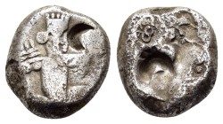 ACHAEMENID EMPIRE.Time of Darios I to Xerxes II.(485-420 BC).Sardes.Siglos.

Obv : Persian king in kneeling-running stance right, holding spear and ...