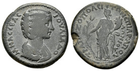 CARIA. Trapezopolis. Julia Domna.(Augusta, 193-217). Ae.

Obv : ΙΟΥΛΙΑ ΔΟΜΝΑ CΕΒΑC.
Braped bust right.

Rev : ΤΡΑΠΕΖΟΠΟΛΕΙΤΩΝ ΕΠΙ ΑΡ ΑΠΟΛΛΩΝΙΟΥ....