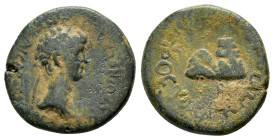 CAPPADOCIA.Hierapolis.( Comana ).Nero.(54-68).Ae.

Obv : ΝƐΡWΝΟϹ ΚΛΑΥΔΙΟΥ ΚΑΙϹΑΡΟϹ ϹƐΒΑϹΤΟΥ.
Laureate head right.

Rev : ƐΡΟΠΟΛΙΤWΝ ΤWΝ ΠΡΟϹ ΤW Ϲ...