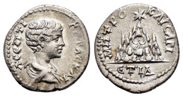 CAPPADOCIA.Caesaraea.Geta.(Caesar, 198-209).Drachm.

Obv : Λ CΕΠTI ΓΕTAC KAI.
Bare-headed, draped and cuirassed bust of Geta to right.

Rev : MHT...
