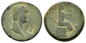 CILICIA.Flaviopolis.Domitian.(81-96).Ae.

Obv : ΔΟΜƐΤΙΑΝΟϹ ΚΑΙϹΑΡ.
laureate head of Domitian right; Countermarked helmeted head of Athena right in inc...