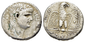 SYRIA. Seleucis and Pieria. Antioch. Nero.(54-68). Tetradrachm.

Obv : ΝΕΡΩΝ ΚΑΙΣΑΡ ΣΕΒΑΣΤΟΣ.
Laureate bust right, wearing aegis.

Rev : ΕΤΟΥΣ ΑΙ...