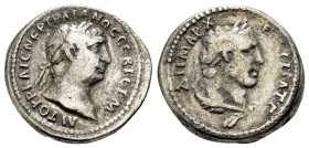 SYRIA. Seleucis and Pieria. Antioch. Trajan.(98-117). Tetradrachm.

Obv : ΑΥΤΟΚΡ ΚΑΙϹ ΝΕΡ ΤΡΑΙΑΝΟϹ ϹΕΒ ΓΕΡΜ.
Laureate head right.

Rev : ΔΗΜΑΡΧ Ε...